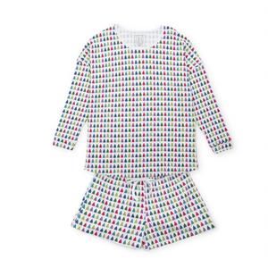 NEW LILA + HAYES women's anna longsleeve top short set in christmas tree bright